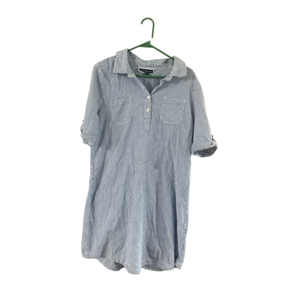 Women's Karen Scott Blue White Striped Shirtdress L - Picture 2 of 9